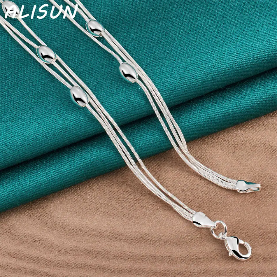 

ALISUN 925 Sterling Silver 45cm Oval Beaded Necklace For Women Charm Trend Birthday Gifts Fashion Party