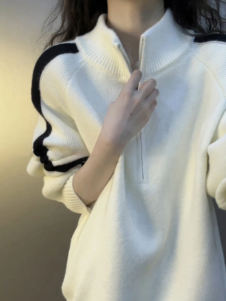 

Мужской вязаный свитер American Style с флисовой подкладкой, утолщенный, на молнии, с воротником-стойкой, зимний теплый базовый слой, повседневная куртка