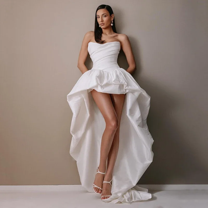 

Love Beach Stain High/Low Ivory Pleat Ball Gowns Wedding Dress Simple Strapless Sleeveless Wedding Dress Floor-Length Customized
