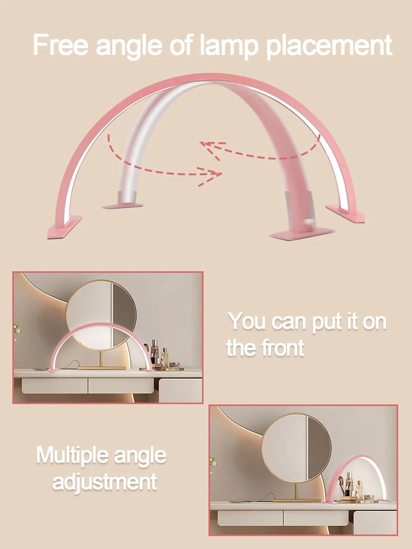 مصباح مكتبي لصالونات التجميل باللون الأبيض والوردي على شكل حرف U، سطوع USB عالي مع حامل حماية العين LED، مصباح إضاءة لملء الصالونات
