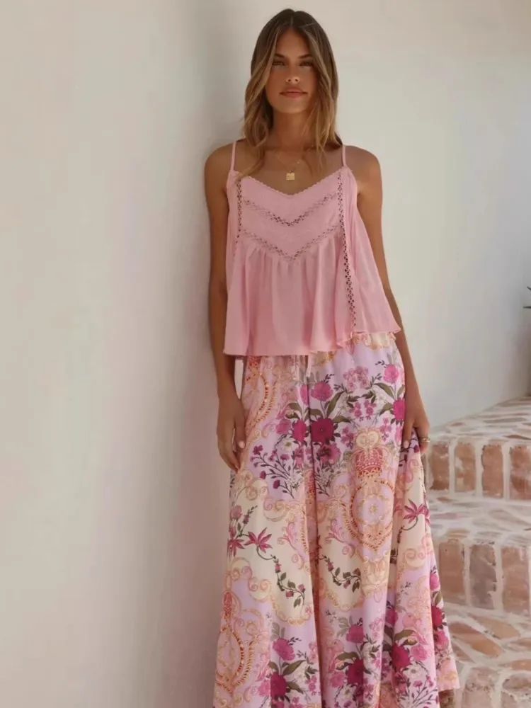 Pantalones palazzo bohemios para mujer, pantalones de pierna ancha para Yoga, cintura con lazo, pantalones para cubrir la playa, pantalones sueltos suaves y transpirables, verano 2026