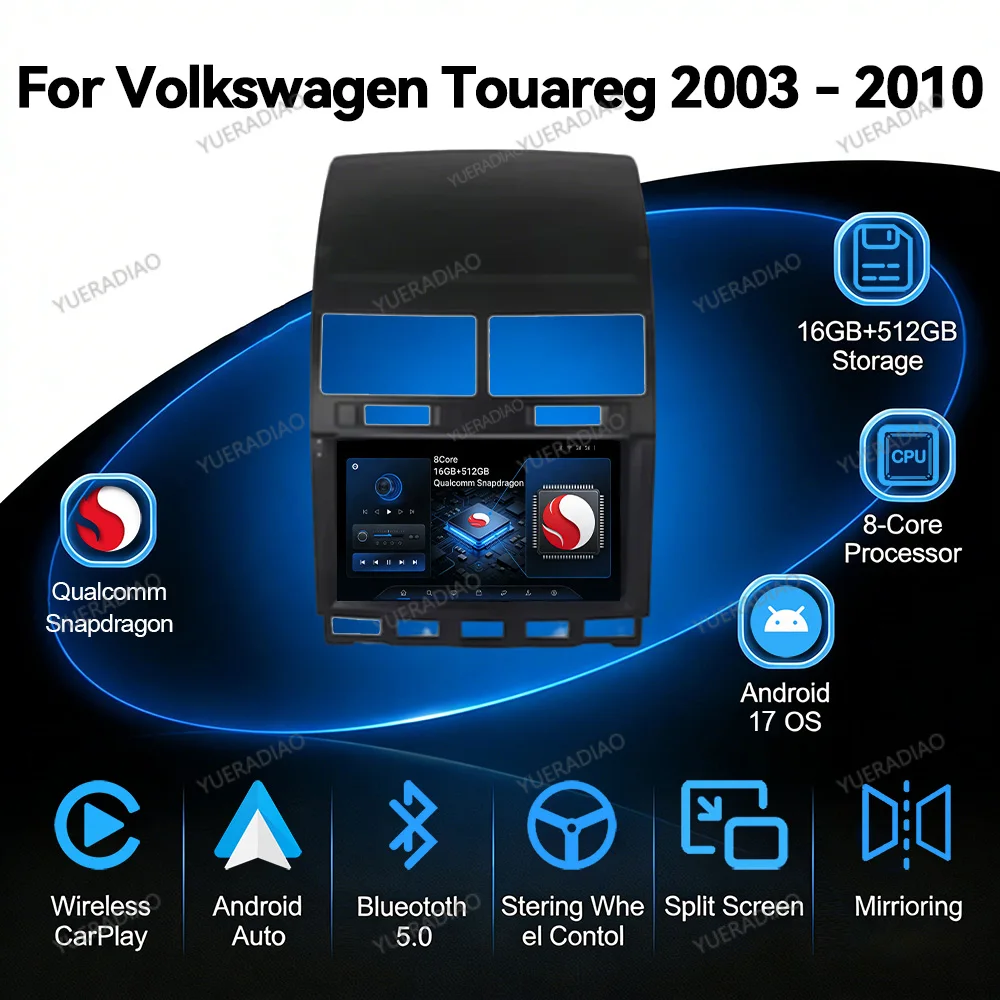 Android 17 Car Radio For Volkswagen Touareg GP 2002 2003 2004 2005 - 2010 GPS NAVI 4G LTE 5G WIFI Multimedia Video Player QLED