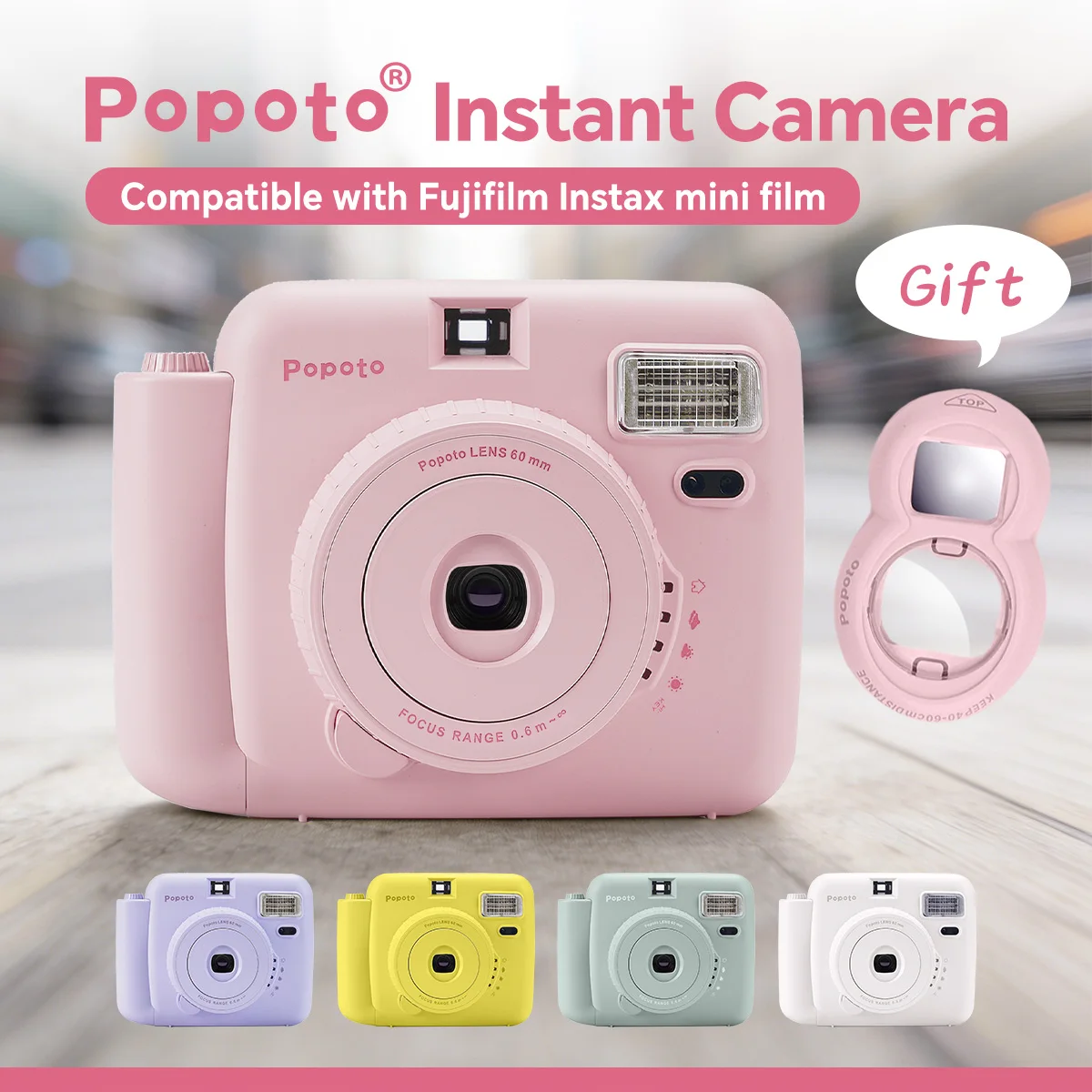 

Popoto 3-Inch Instant Camera Uses Fuji Instax Mini 11 12 Film Macaron Point & Shoot Photography Vintage Photo Gift for Teens