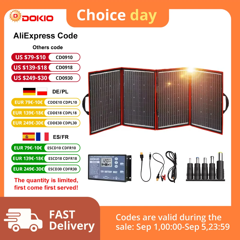 Dokio Brand Flexible Foldable 195W Mono Solar Panel High Power Portable Solar Panel For RV&Boat&Travel Solar Panel