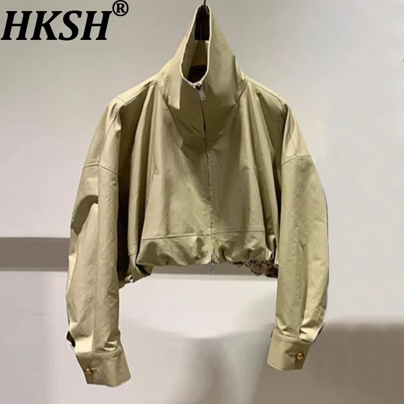 

HKSH Spring Autumn New Women's Short Jacket Stand Collar Zipper Solid Color Versatile Trend Streetwear Elegant Chic Coat HK15170