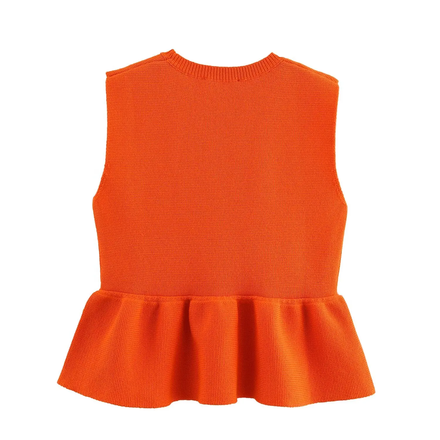 Cropped Women Sweaters Ruffle Vest Knit Clothing Sleeveless Pullover Tops Outerwears Knitwear Women's Vest