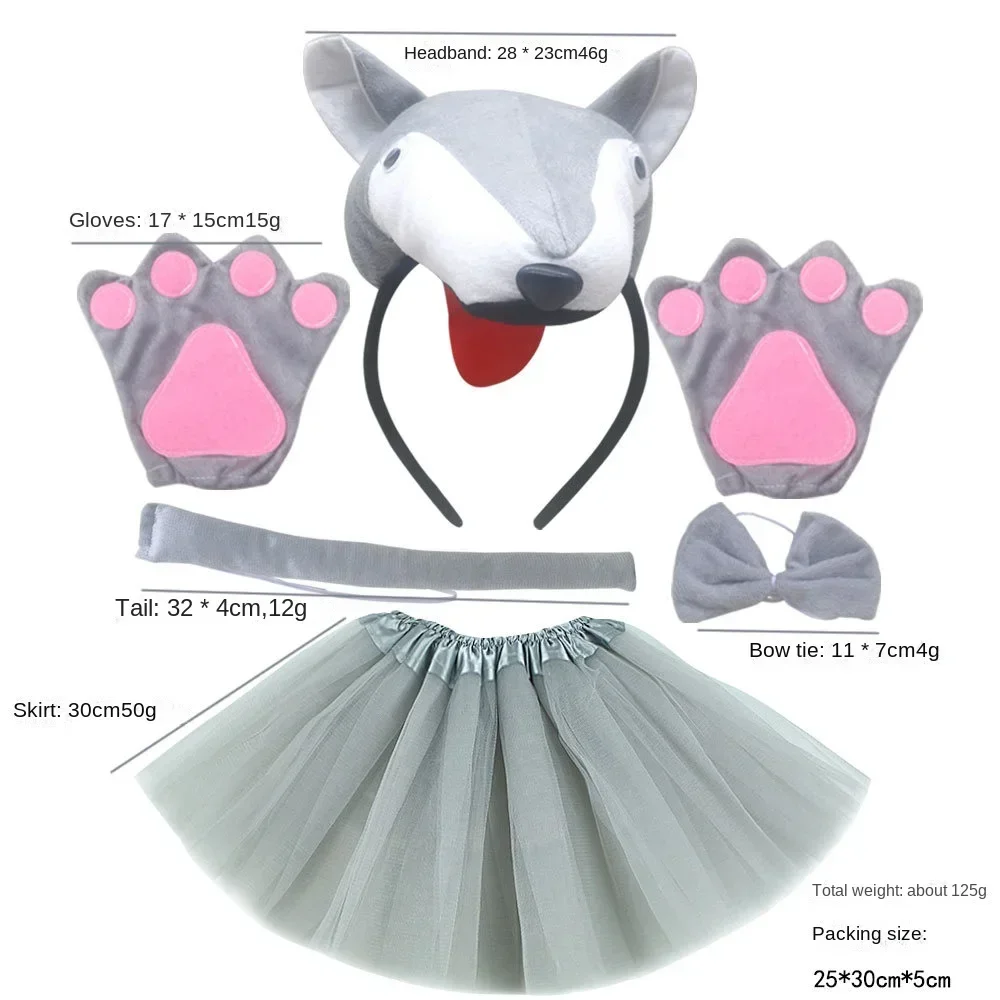 الفتيات الاطفال النساء الذئب زي آذان عقال ذيول القوس تنورة الوحش الحيوانات هالوين تأثيري الدعائم مجموعة أغطية الرأس