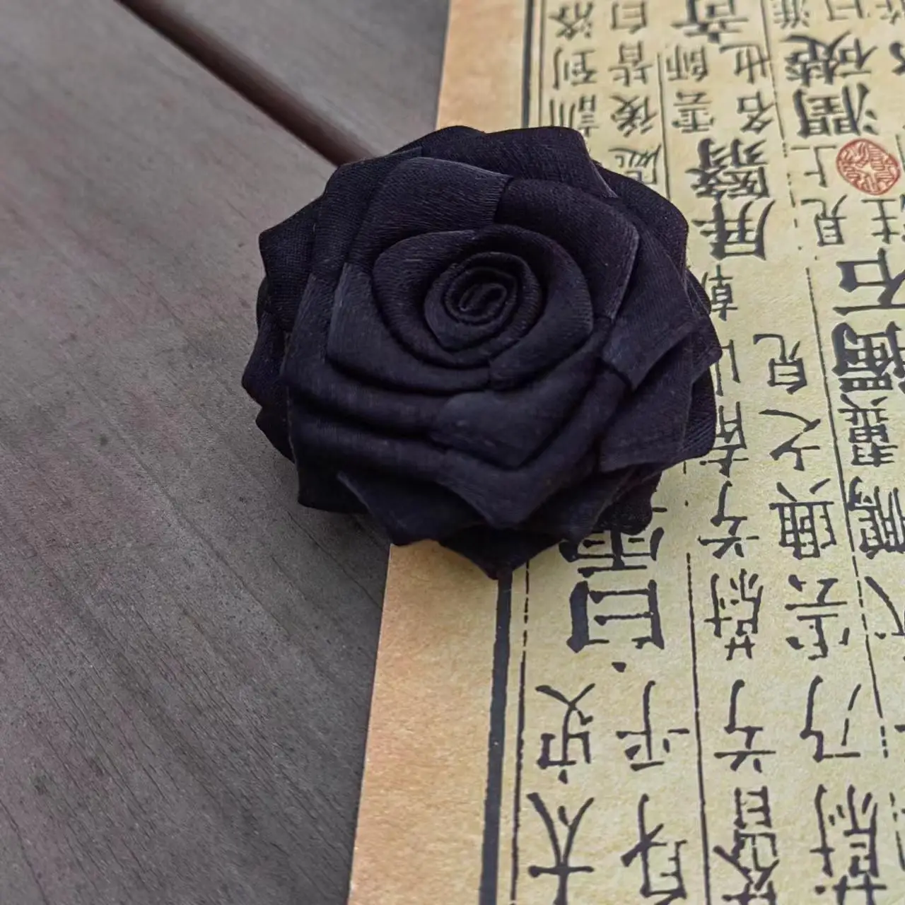 Handmade Black Fabric Rose Brooch Floral Pin for Women with a Wilted Flower for Anniversary Gifts and Creative Layering