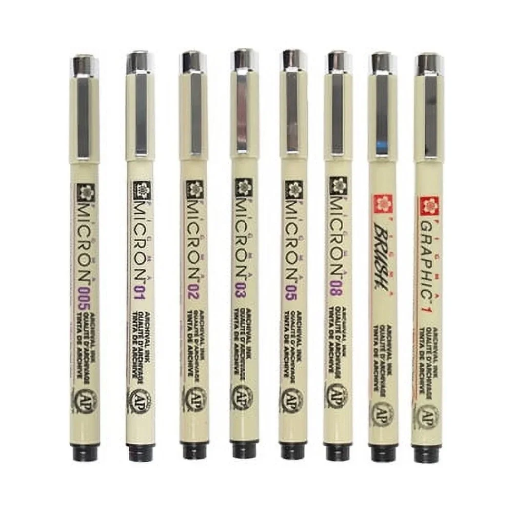 

Набор ручек Pigma Micron, 8 шт., черные чернила, тонкие ручки, рисунок, эскизы, каллиграфия, манга, художественный дизайн