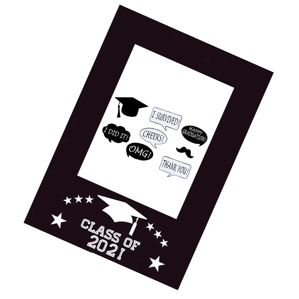 

9 Pcs Graduation Photo Props Creative Selfie Novel 2021 Accessories Stylish Wooden Event Party Frame Decorations