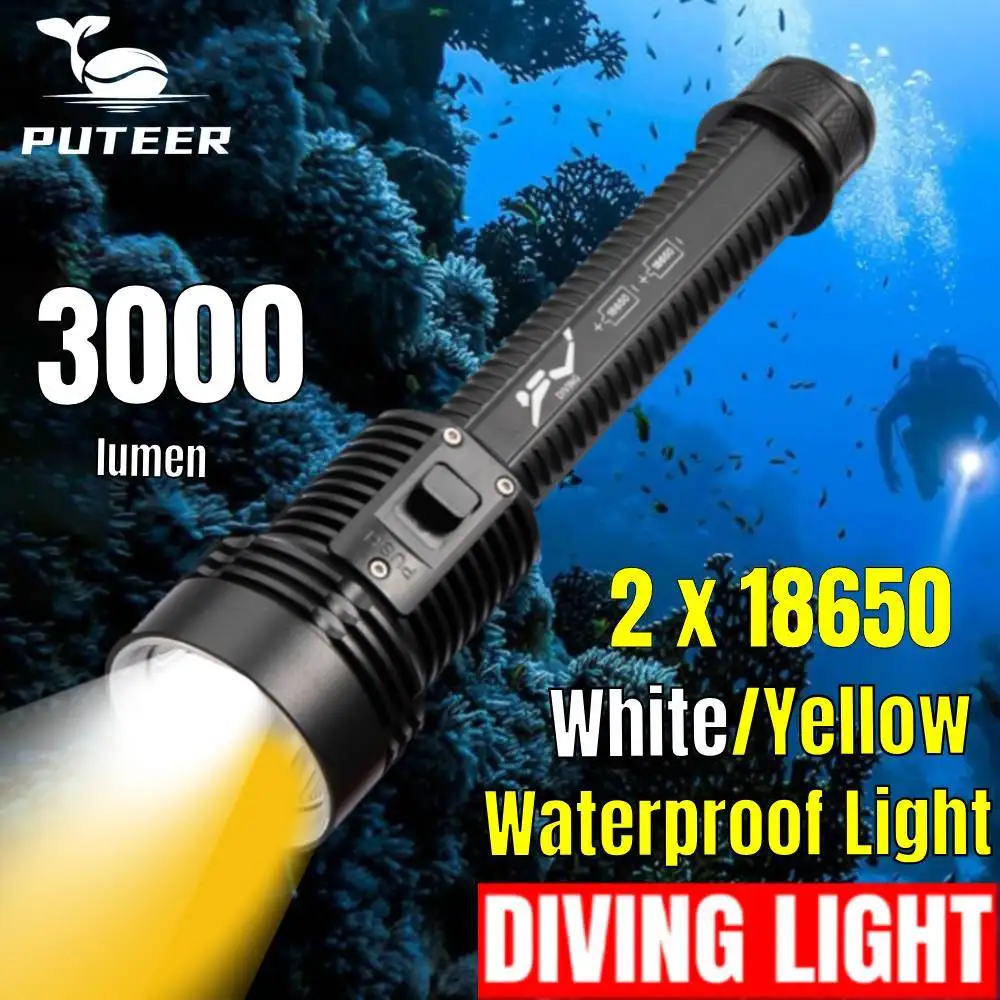 

Puteer Underwater Flashlight Torches Diving Flashlight Xhp70. for Diving Scuba Night Fishing 3 Modes White Light