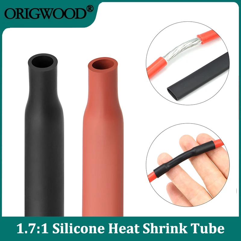 1.7:1 Silicone Heat Shrink Tube Black/Red 0.8 - 30mm High Temperature Resistance Shrinkable Insulated Sleeve Cable Sheath Wrap