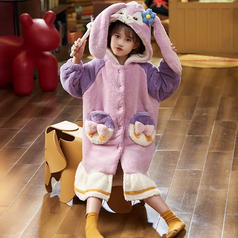 Sanrio cartoon star Dailu children's coral fleece pajamas autumn and winter new kawaii comfortable outside loungewear