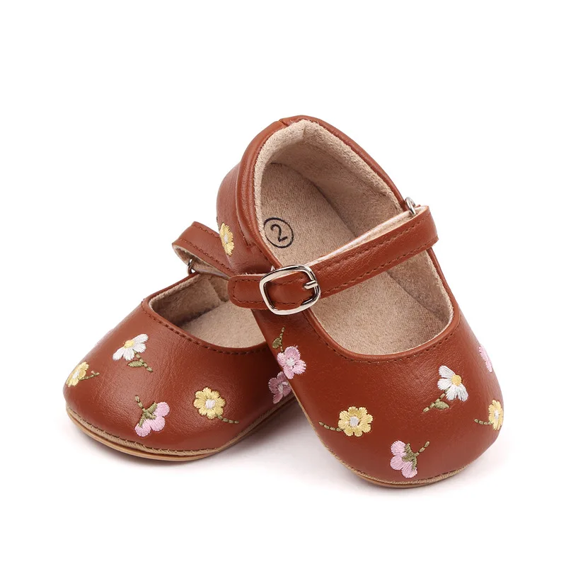 Meckior Newborn Baby Girl PU Leather Shoes Flower Princess Party Embroidered Anti Slip Rubber Sole Toddler Girls Shoes