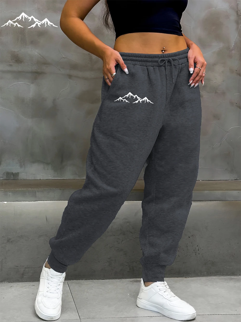 Pantaloni sportivi modello montagna Pantaloni sportivi tascabili da donna Nozioni di base Pantaloni caldi in pile larghi invernali Abiti casual in vita elastica