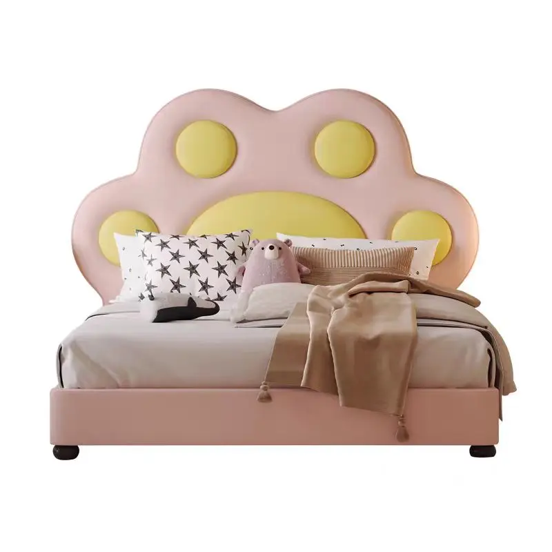 

！@Cartoon Cat Kids Upholstered Headboard Wooden Children Storage Bed With Storage for Boys and Girls