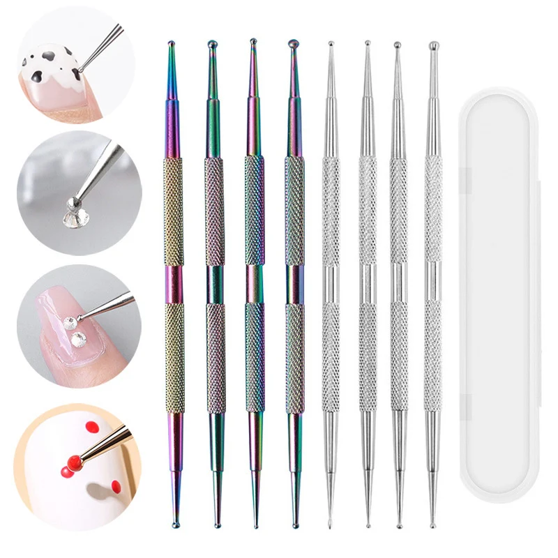 4pcs Nail Art Dotting Pen Dual Ended Dot Rhinestone Flower Dotting Pen UV Gel Dotting Painting Drawing Pen DIY Tools With Box