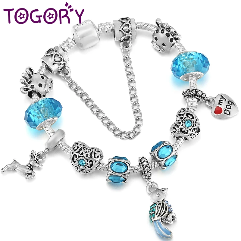 Style Enamel Bird Pendant Charm Bracelets With Blue Murano Crystal Beads Brand Bracelets For Women Jewelry Gift Pulsera