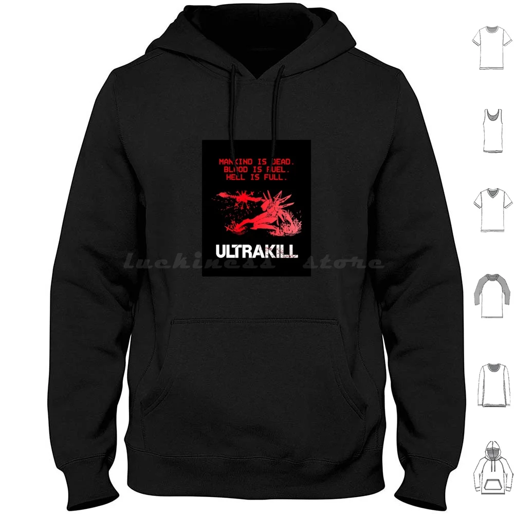 Ultrakill Hoodie Cotton Long Sleeve Ultrakill V1 V2 Gabriel Robot Mecha Humanoid Machine Flowers Field Sky Poppies Wing Gaming