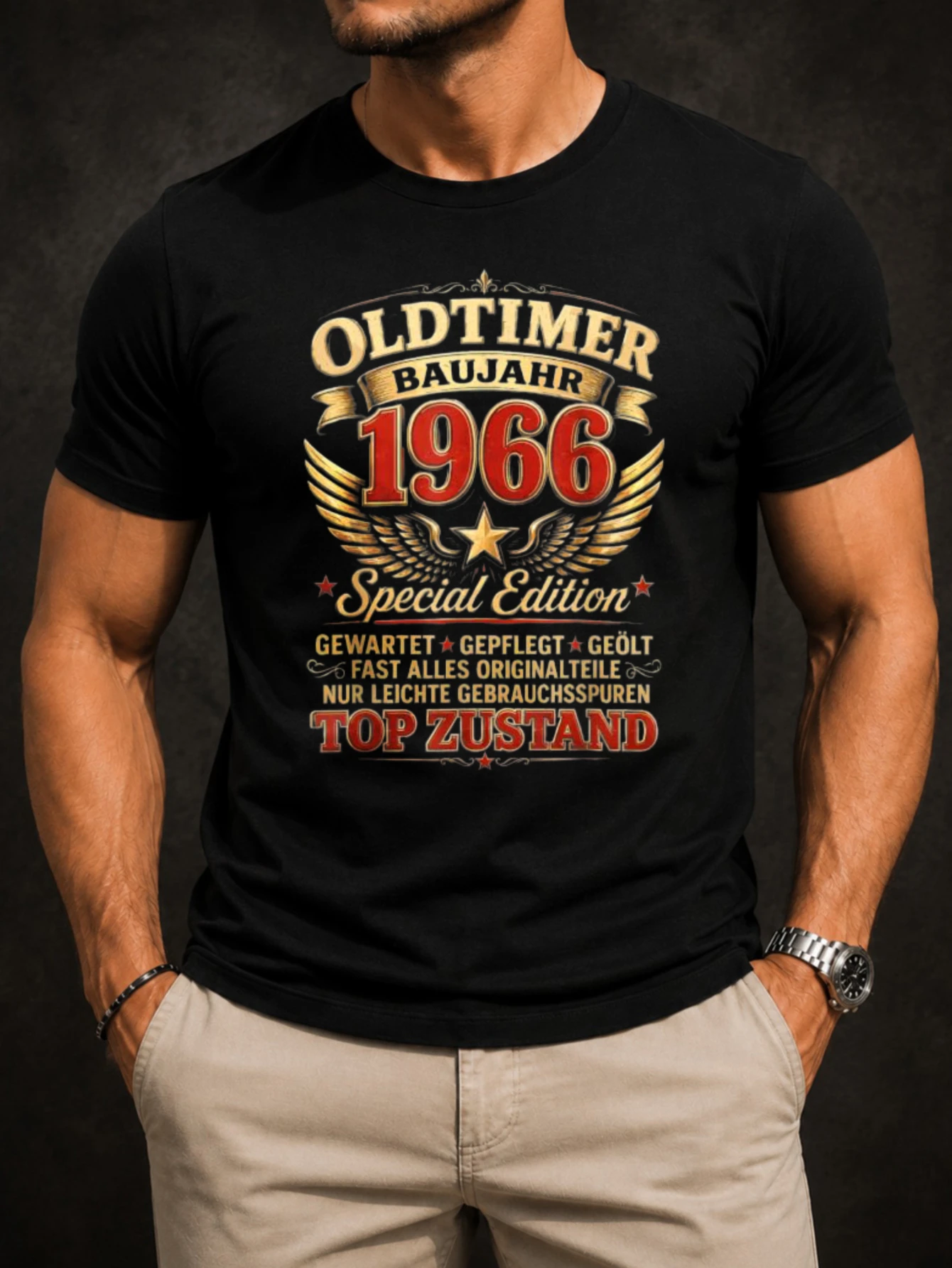 Oldtimer Baujahr 1966 Graphic with winged star special edition text and top condition humor wording  Unisex All T-Shirt