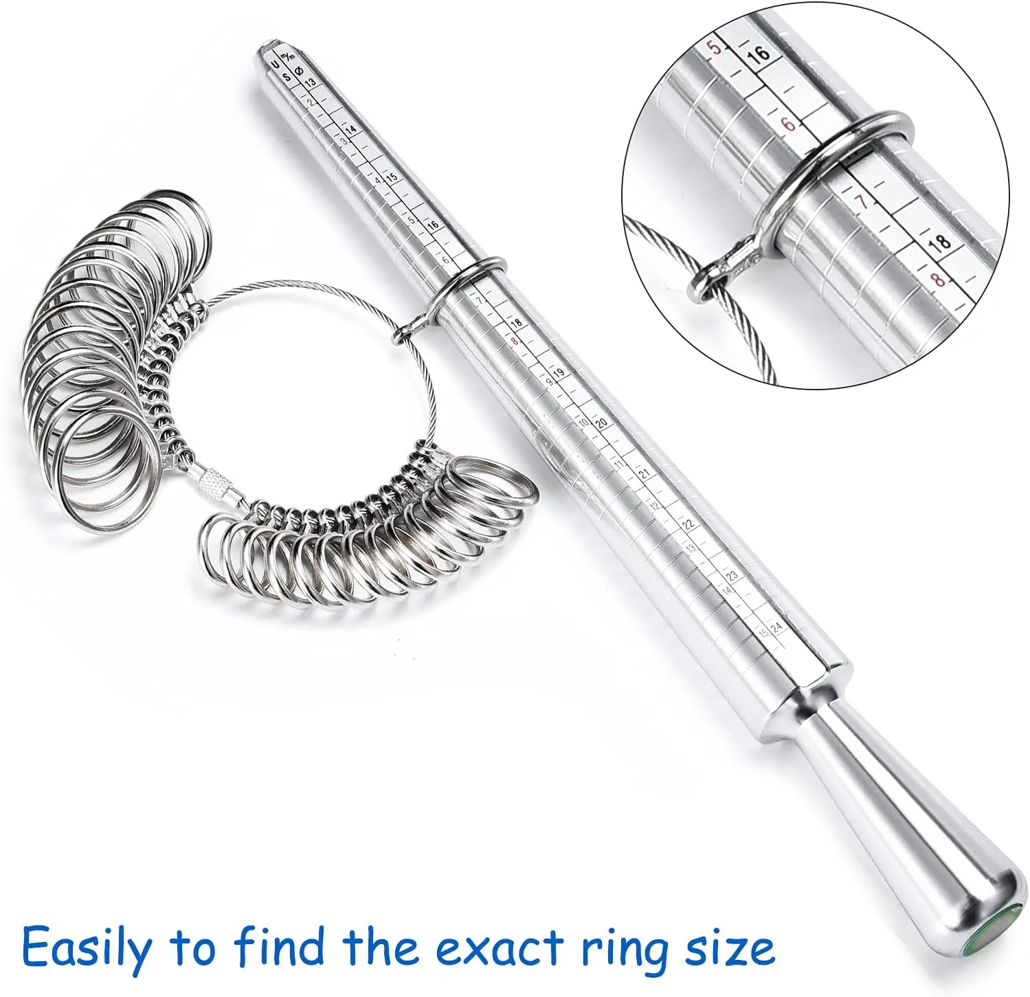 Ring Sizer Measuring Tool,  Aluminum Ring Mandrel Dual Measurement Size Metal Rings Sizers Tools Kit Adjuster for Women Men Ring
