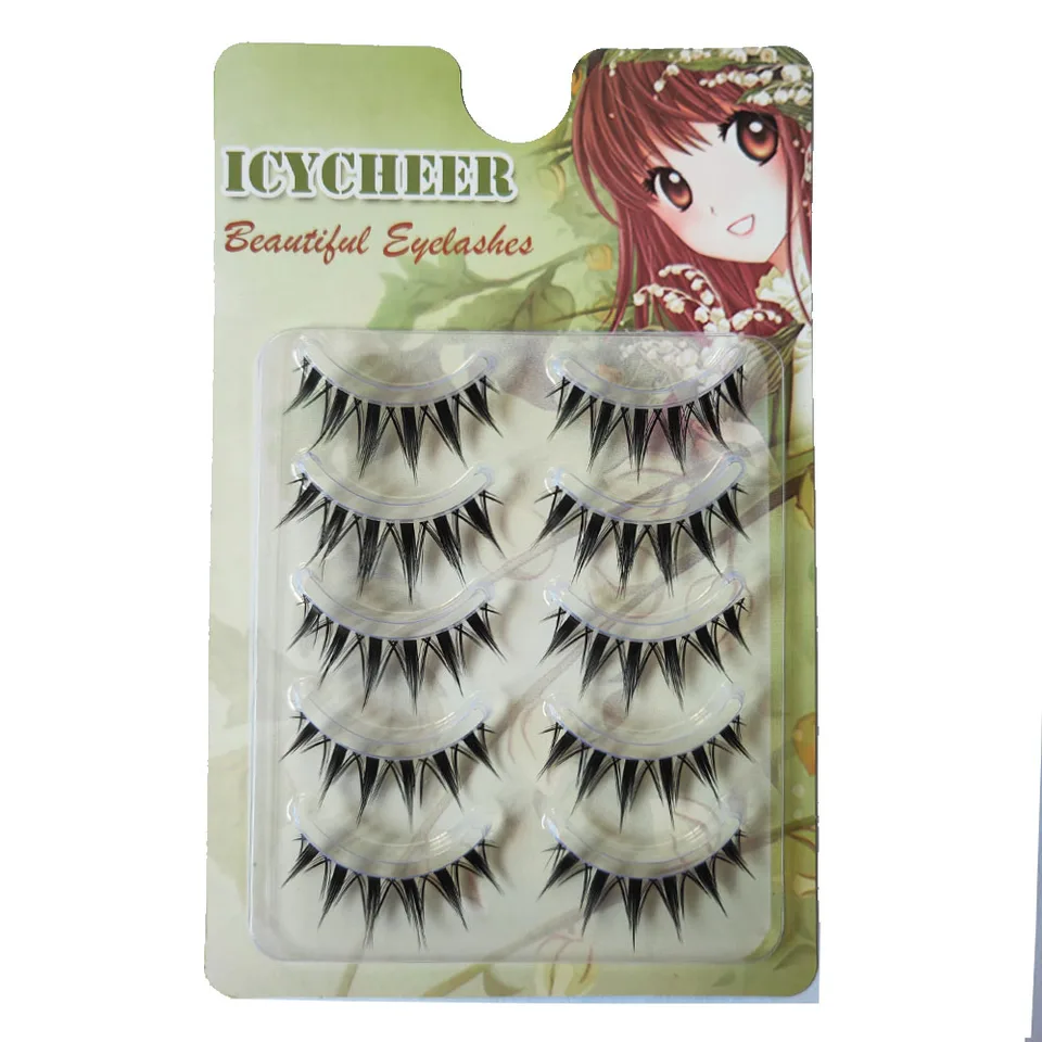 5 pares de pestañas postizas naturales largas ojo de gato, cosplay, tira cruzada, hechas a mano, manga 6