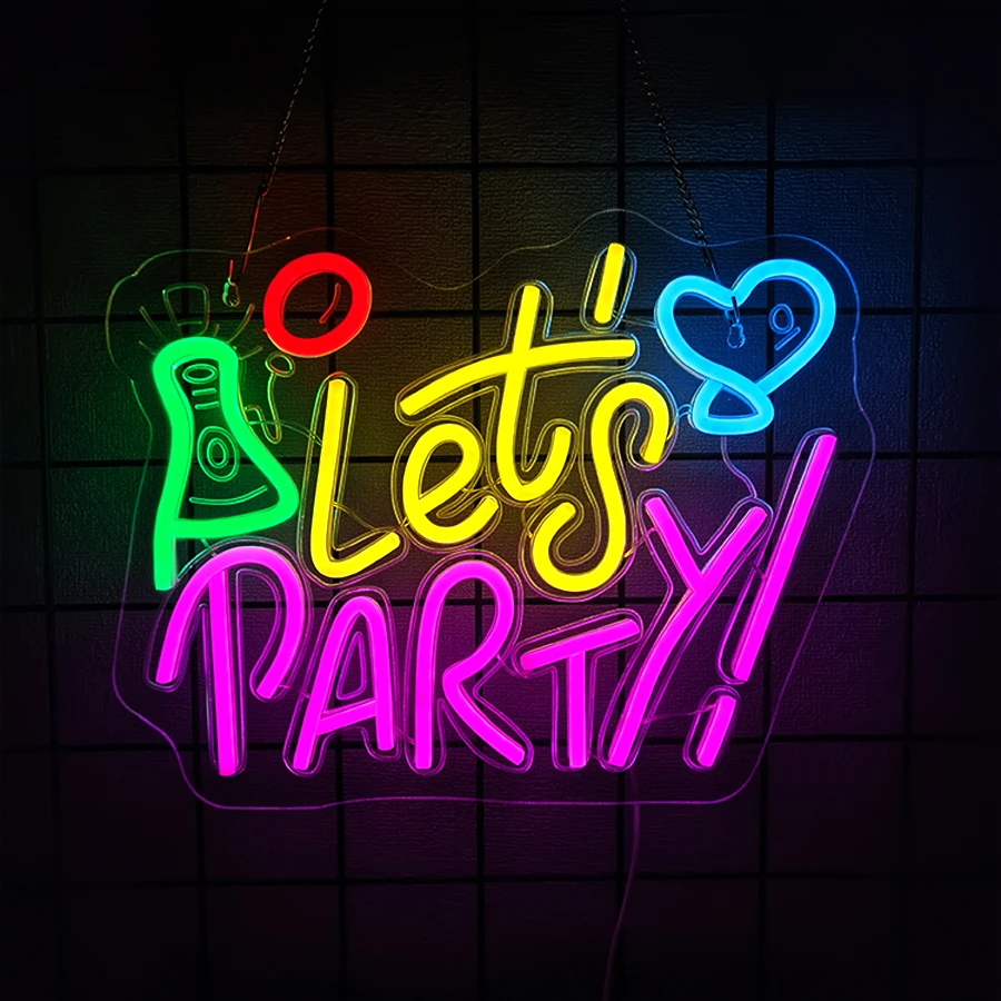 

Let'S Party Led Neon Sign, Color Icon 3D Carving Hand-Made, Used For Bars, Clubs, Family Gatherings, Bachelor Parties Art Decor.