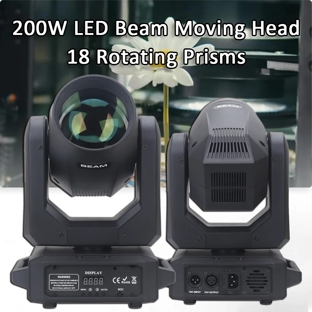 

200W LED Moving Head Light Professional Stage Lighting Effect DMX Beam Light DJ Disco KTV Party Wedding Bar Club Show Lights