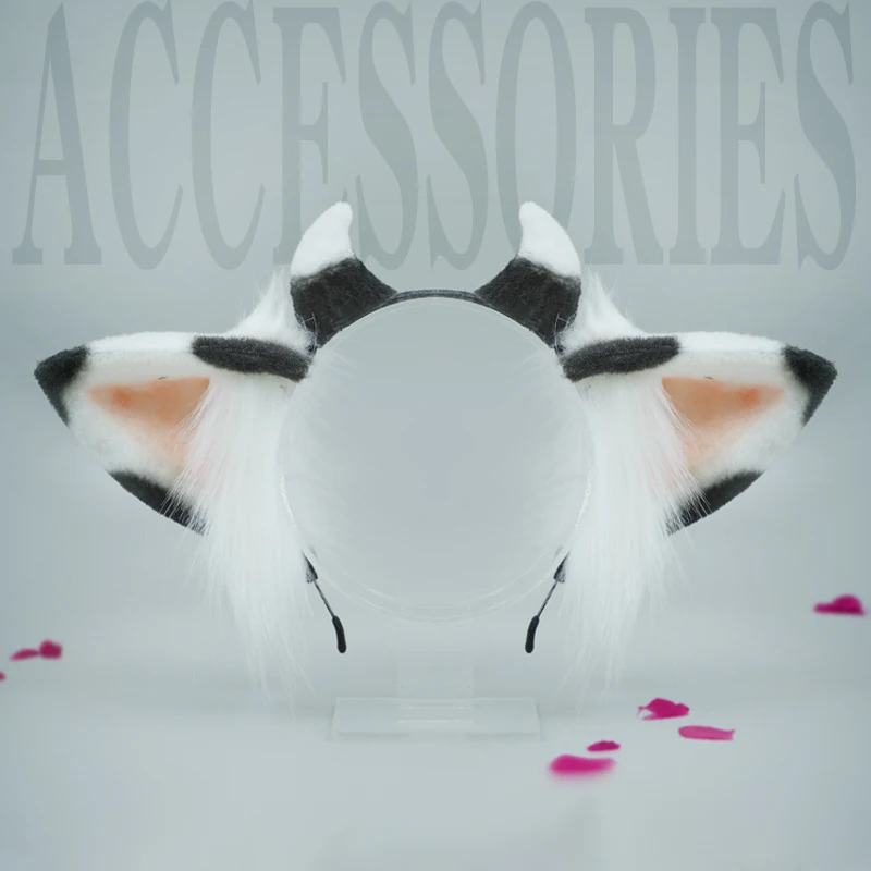 Diadema Rosa peluda con orejas de vaca simuladas, accesorios de Cosplay de animales, disfraz de Anime Cos para mascotas, accesorios de Halloween