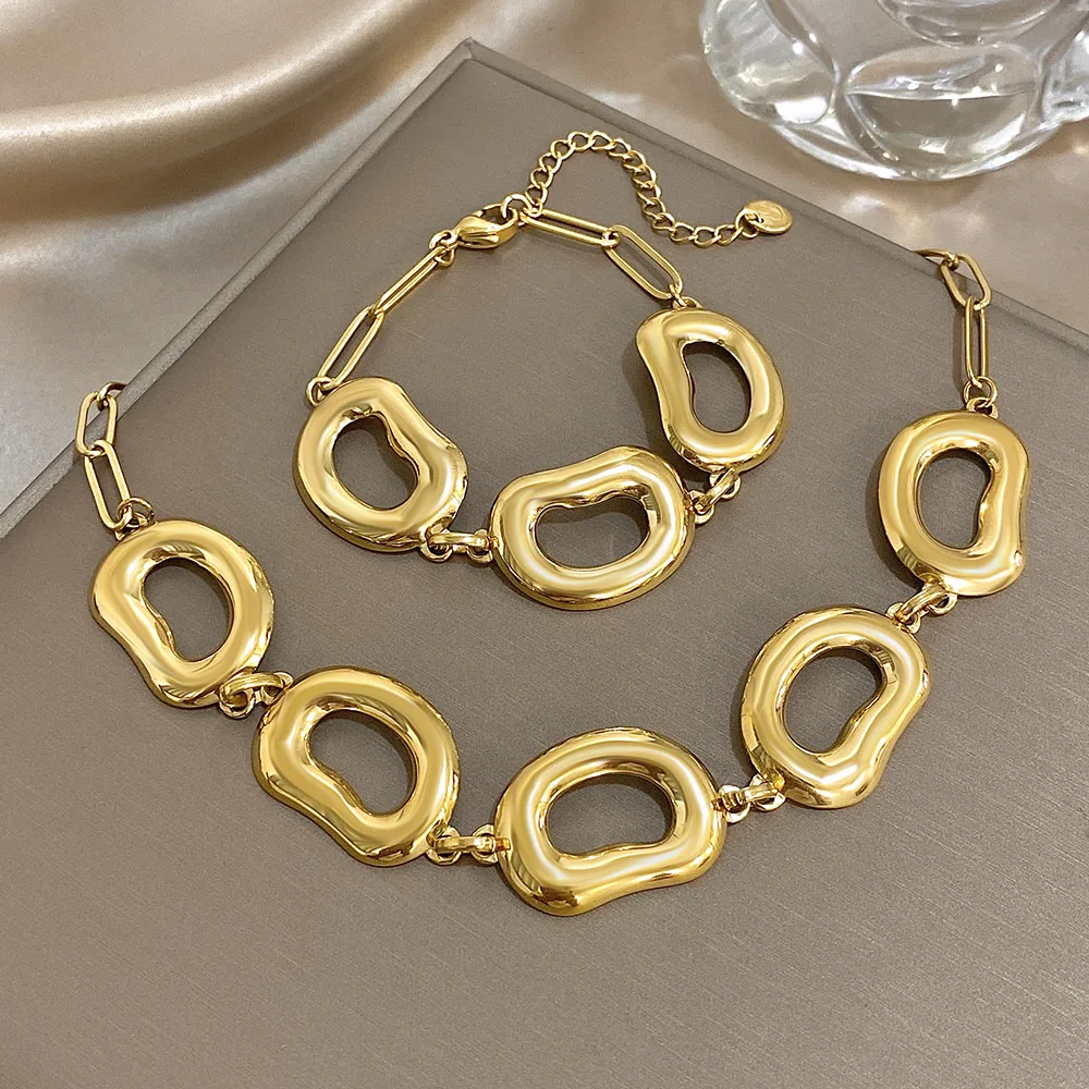 Unregelmäßige geometrische mollige Kreis Kette Armband Halskette Mode Edelstahl Gold Farbe Armbänder Halsband Schmuck Geschenke