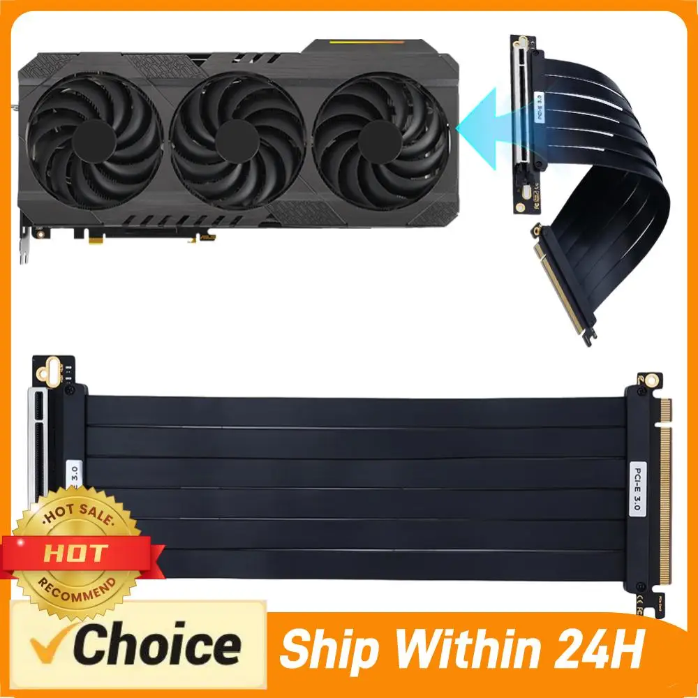 PCI-E 3.0 Riser Cable EMI Shielded PCIe 3.0 X16 High Speed Flexible Extender Card Extension Port 90 Degree Adapter