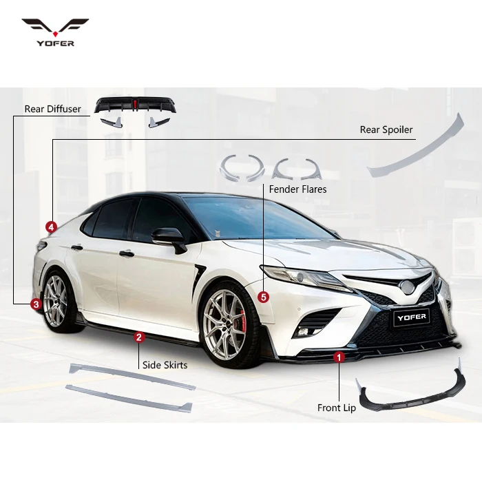 Yofer primer front rear fender flares side skirts bumpers lip spoiler car parts bodykit for camry