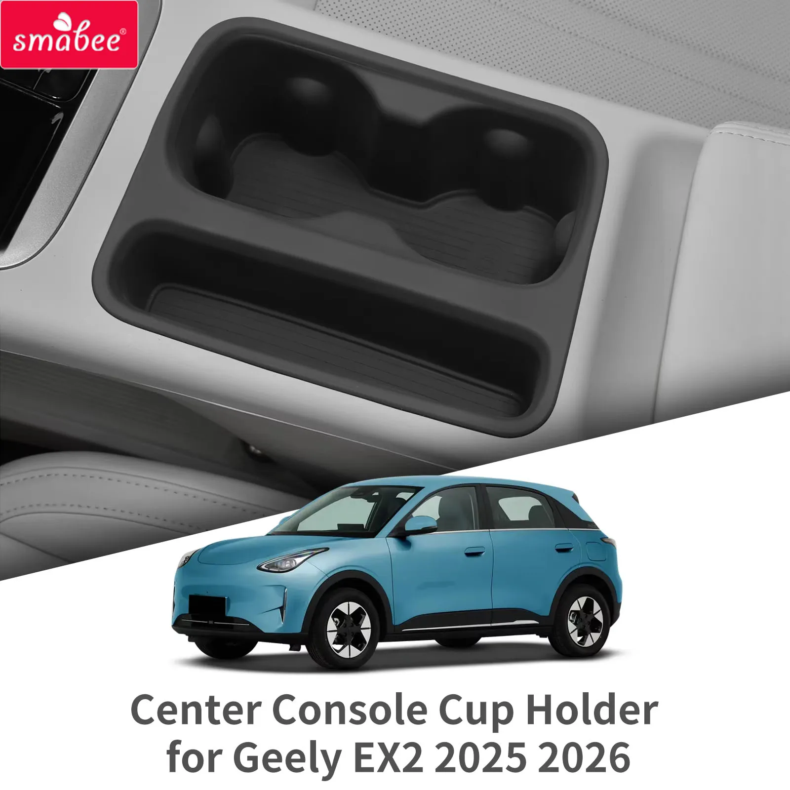 Para Geely EX2 2025 2026: Bandeja Organizadora de Silicone Antichoque para Porta-Copos e Caixa de Armazenamento - Acessório Automotivo Preto