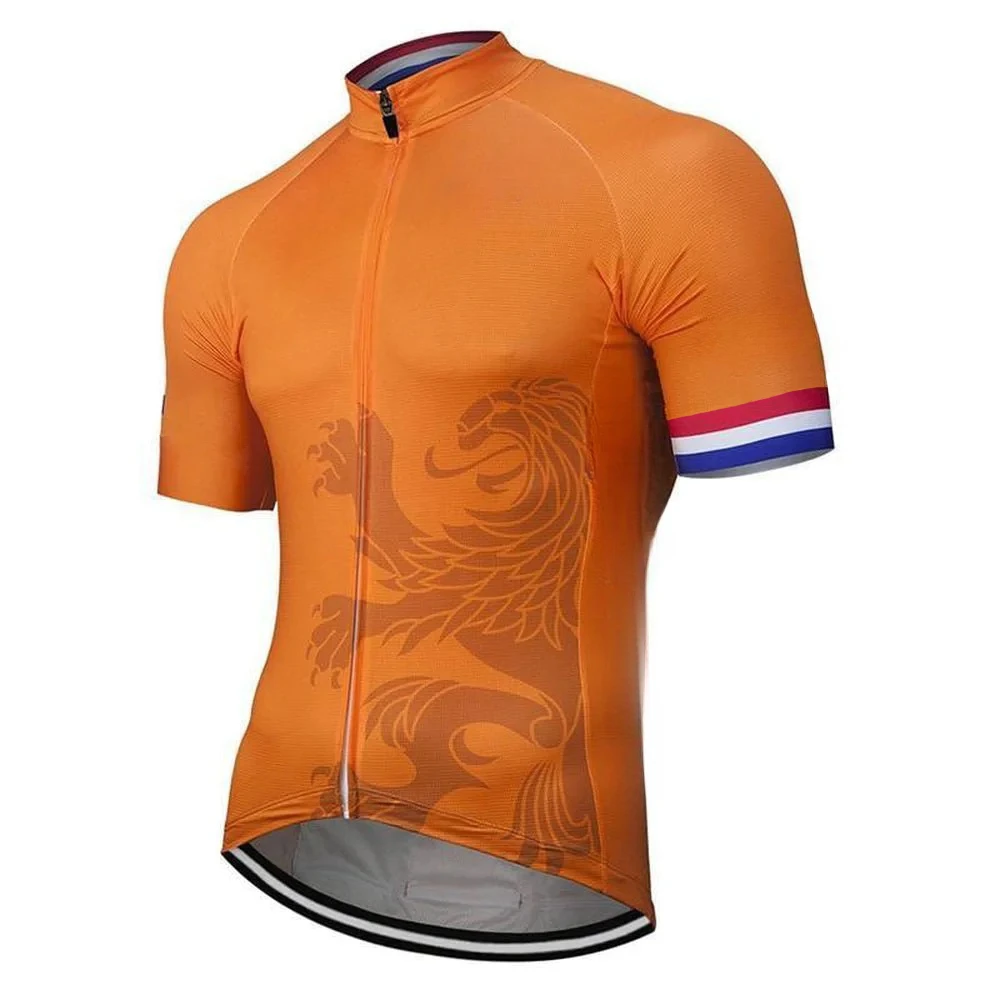 NEW Mens Netherlands Cycling Jersey Orange Bike Clothing Bicycle Wear Short Sleeve Customizable