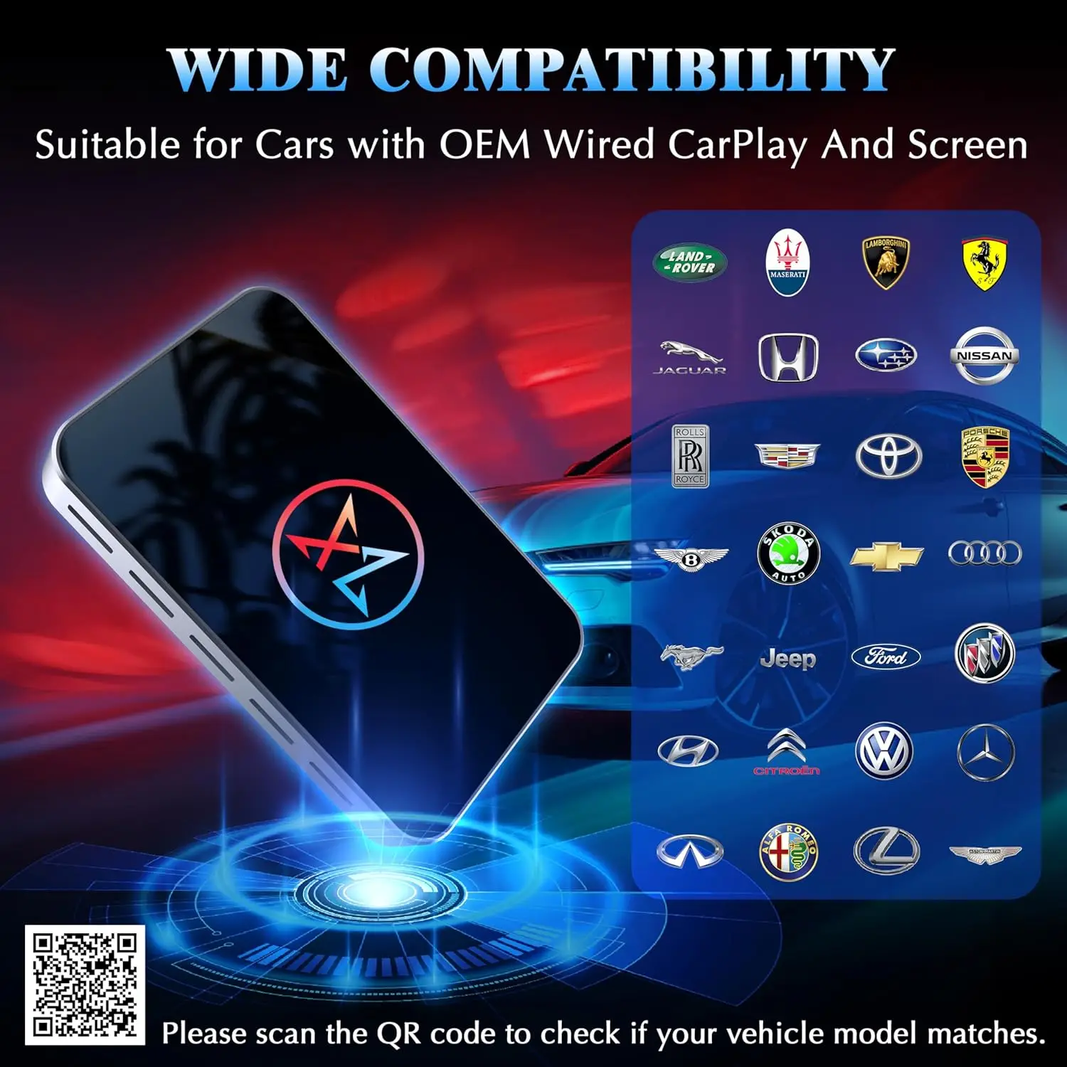 Adaptor CarPlay Nirkabel untuk iPhone, Kotak AI 3 in 1 Mendukung Apple CarPlay Kabel ke Nirkabel OEM, Android Auto·Penjualan Terlaris