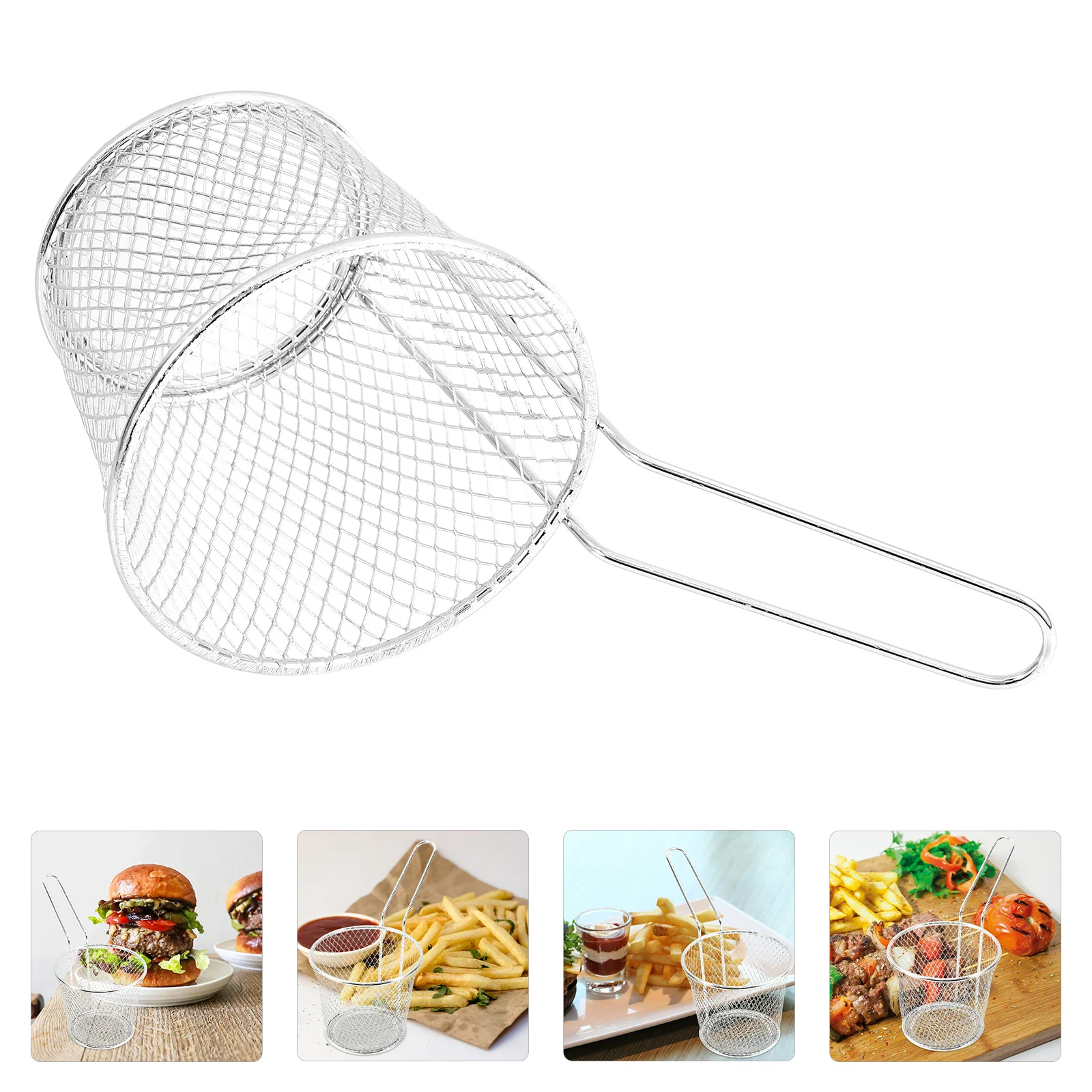 

Practical Frying Basket Long Handle Mesh Strainer for Chips French Fries Chicken Noodles Home Kitchen Cafe Use