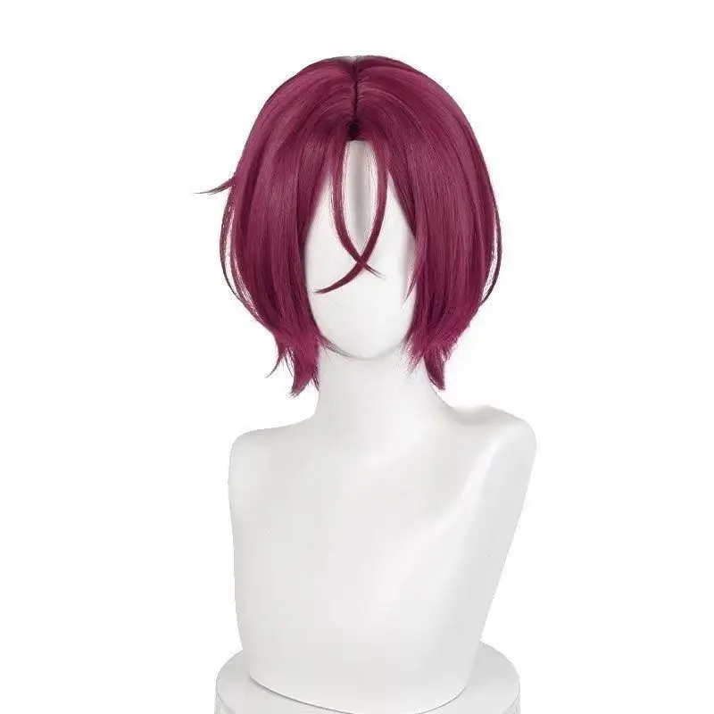

Anime Rin Matsuoka cosplay wig 33cm Short Dark Rose Red Hair Heat Resistant Synthetic Wigs with Rose net