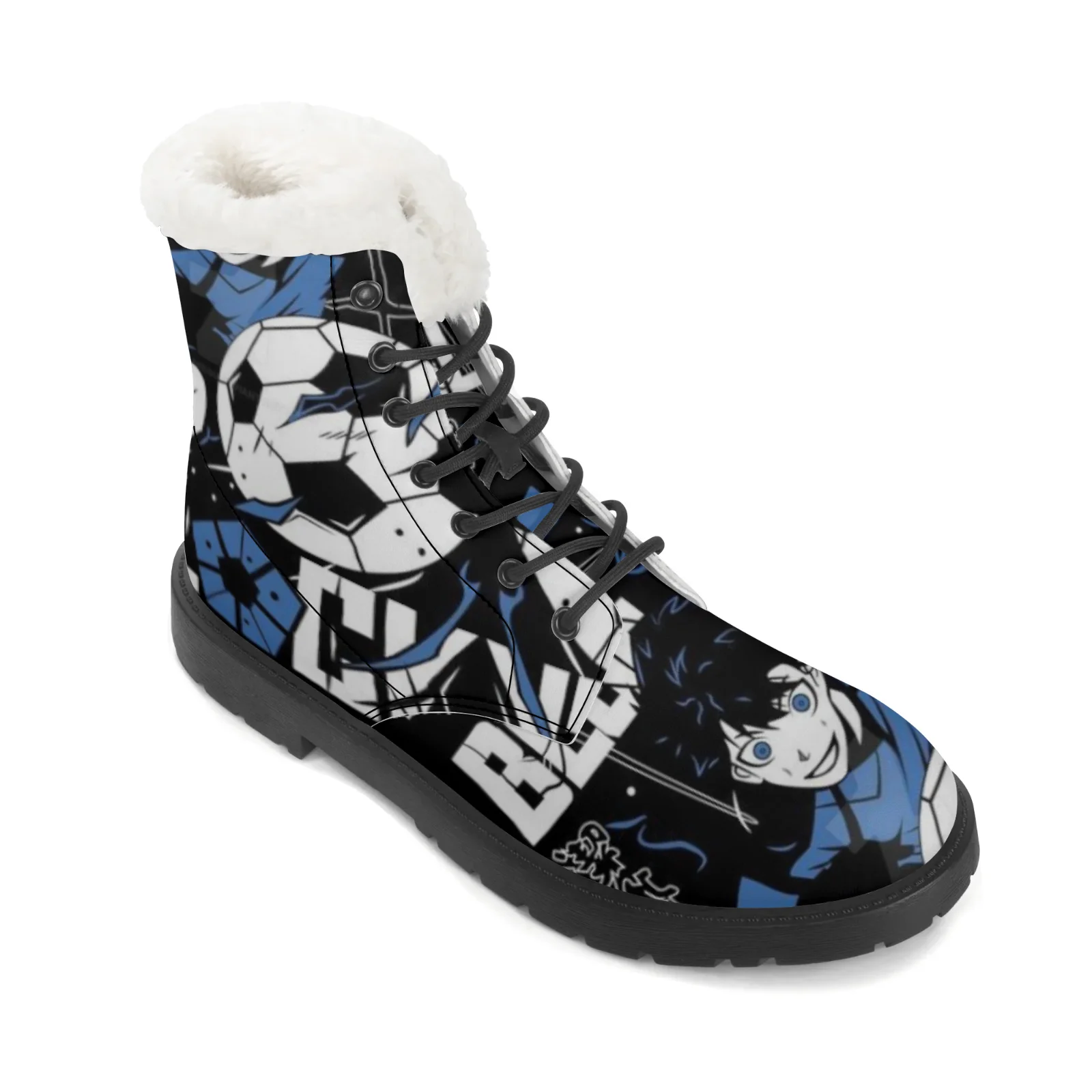 Плюшевые ботинки с синим замком в стиле аниме, теплые зимние ботинки для мужчин и женщин, зимняя уличная обувь, нескользящие высокие ботинки, размер EU35-48