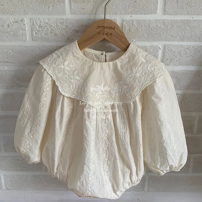 

Autumn Spring 0-24M Children Clothes Korean Style Climbing Suit Long Sleeved Cotton Embroidery Newborn Baby Girls Bodysuits