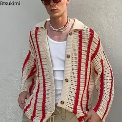 男性用ニットカーディガン,コートとジャケット付きのセーター,対照的なトップス,ストリートウェアスタイル,多用途,春,秋,2024