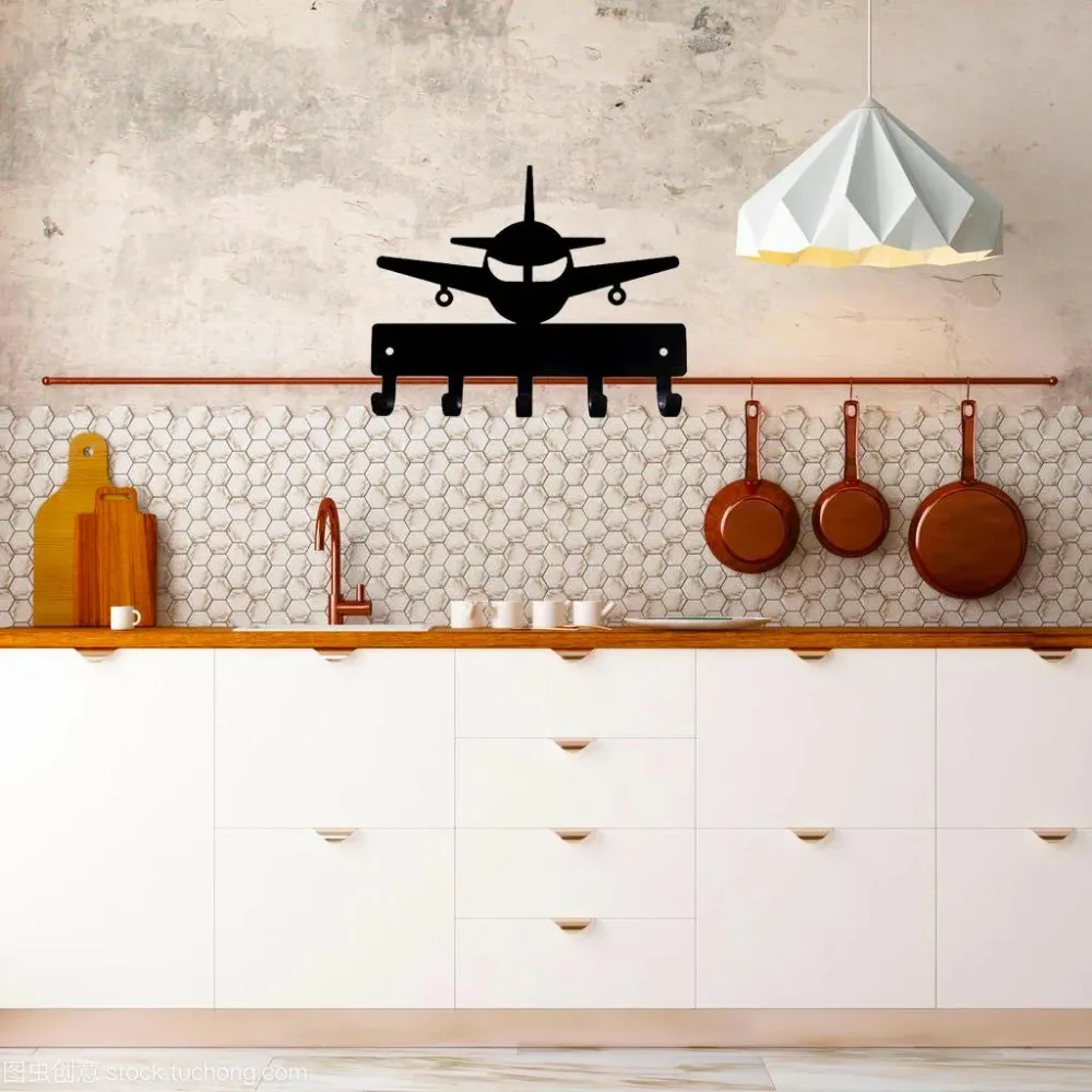 CIFBUY Metal Wall Art Airplane Key Holder Industrial Iron Home Decor Rustic Aircraft Hook Hanger Living Room Bedroom Kitchen