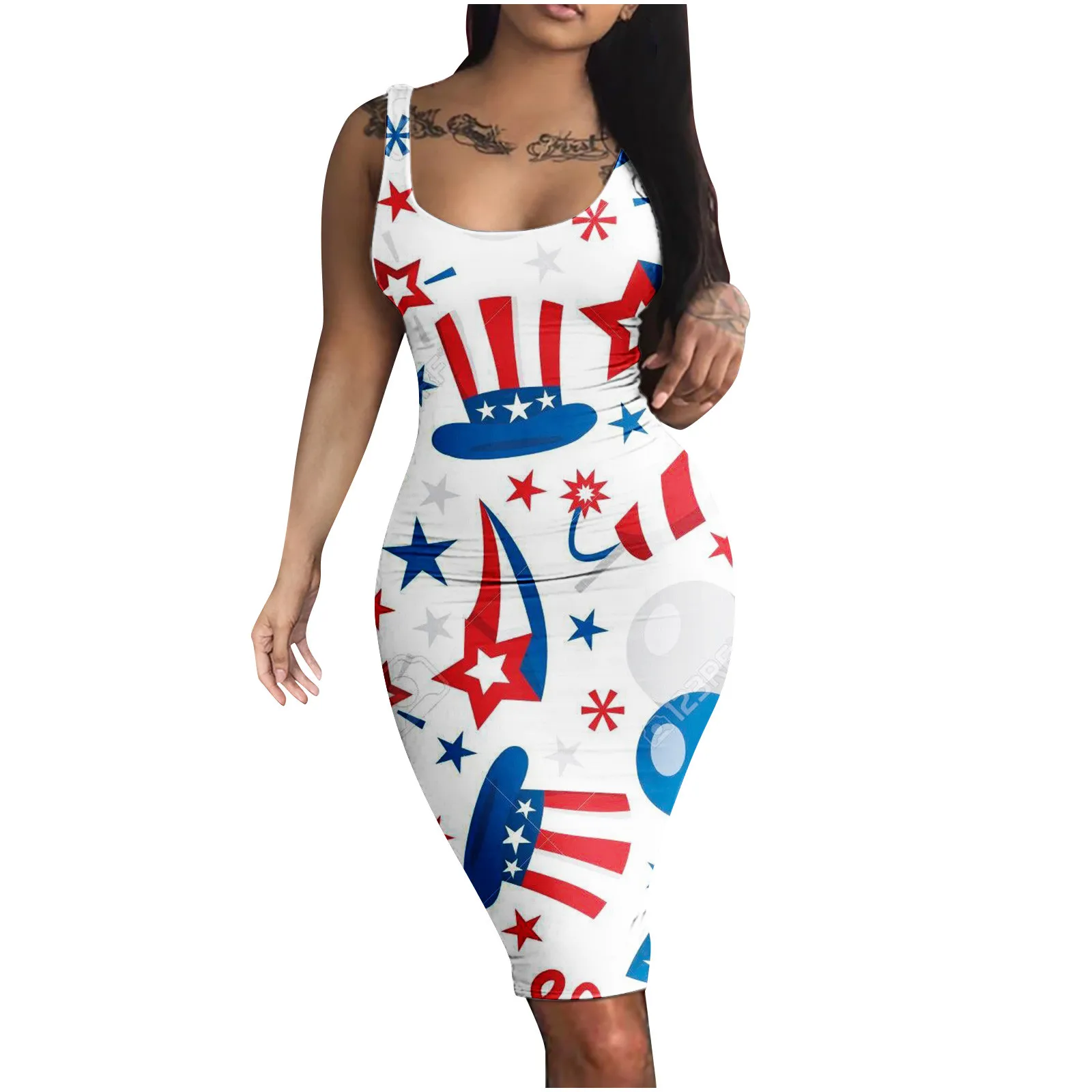 Abito estivo senza maniche Independence Day Fashion Women Streetwear a-line abiti Slim 2024 Beach Dress Party Club Robe Vestido