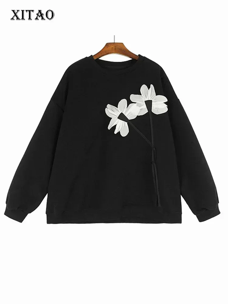 

XITAO O-neck Casual Sweatshirt Three Dimensional Decoration Loose Fashion All-match 2025 Spring Women New Sweatshirt DMJ3153