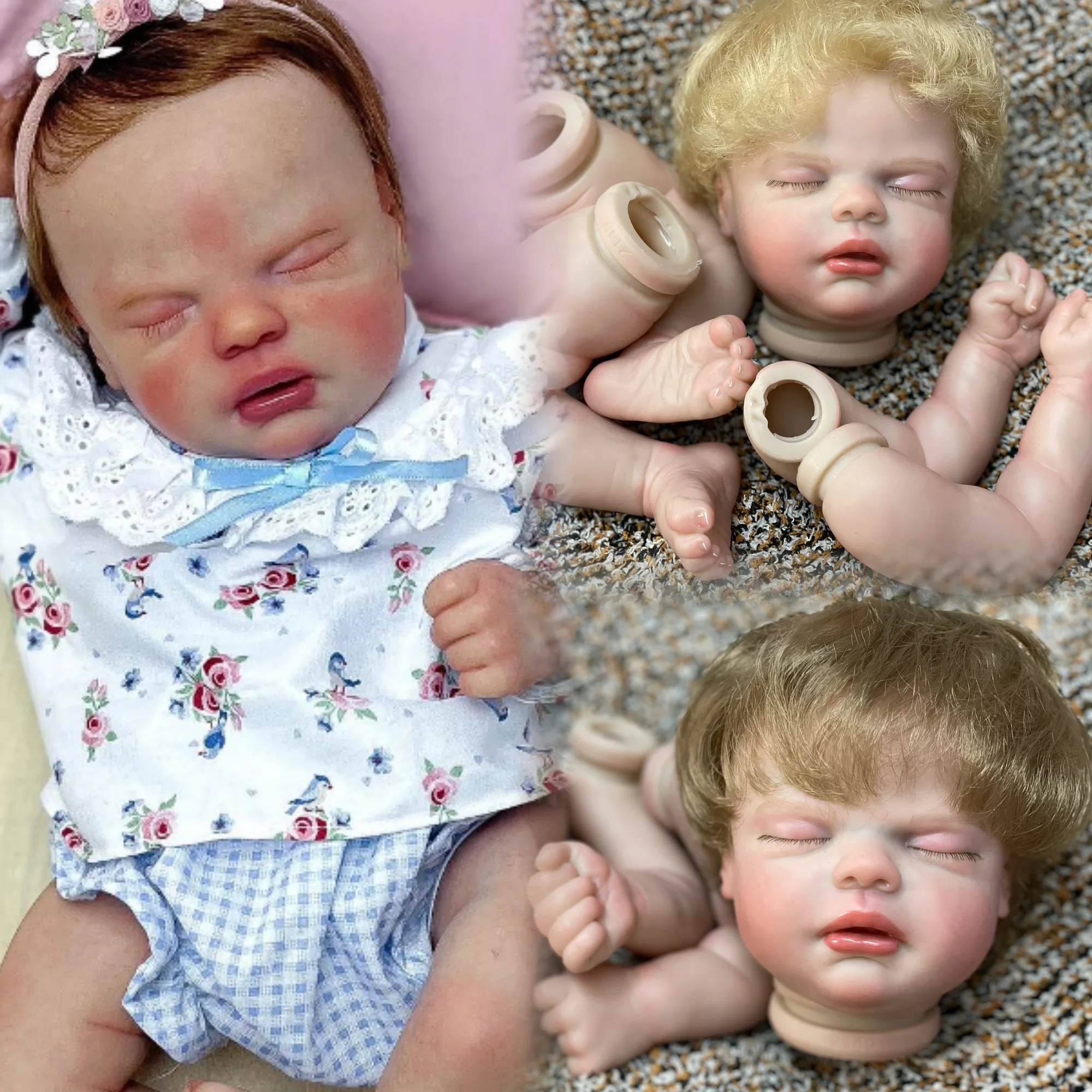 18-20Inch Kiara Sleeping Bebe Reborn Doll Kits Painted Newborn Baby Doll Vinyl Blank Kit Parts DIY Acessórios Kit Bebé Reborn