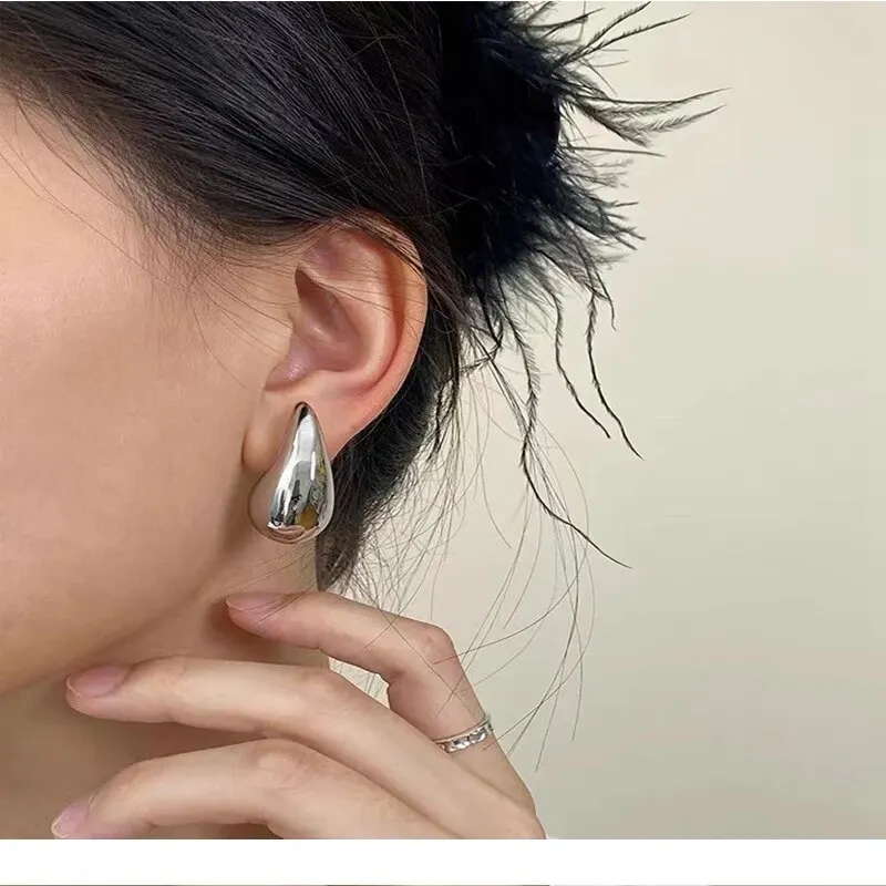 Light Weight CCB Gold Plated Water Drop Stud Earrings for Women Statement Chunky Dome Teardrop Earrings image 4