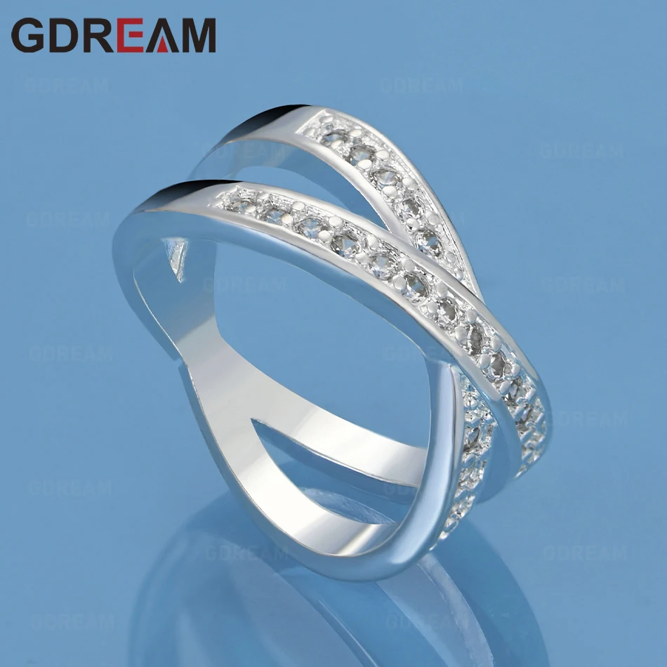 

GDREAM 925 Sterling Silver 7-10# X-Shaped Zircon Ring Women'S Retro Personalized Accessories Gift Jewelry