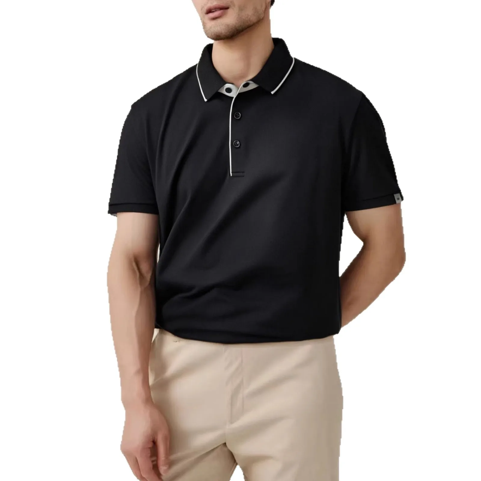Summer Contrasting Color Collar Short-sleeved Polo Shirt Men's Casual Commuting Breathable Comfortable Simple T-shirt Top Men