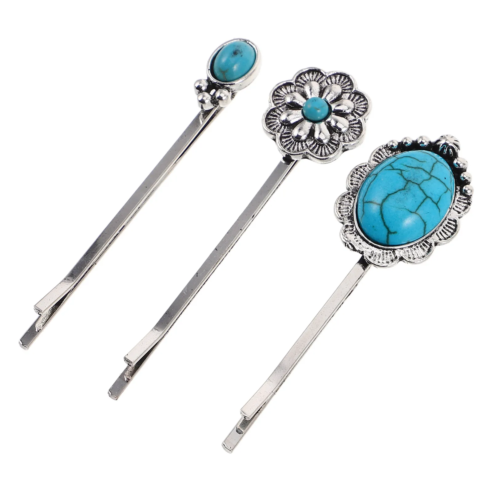 

3Pcs Turquoise Retro Hair Clips Set Decorative Bobby Pins for Women Boho Western Style Turquoise Hair Accessories Southwestern