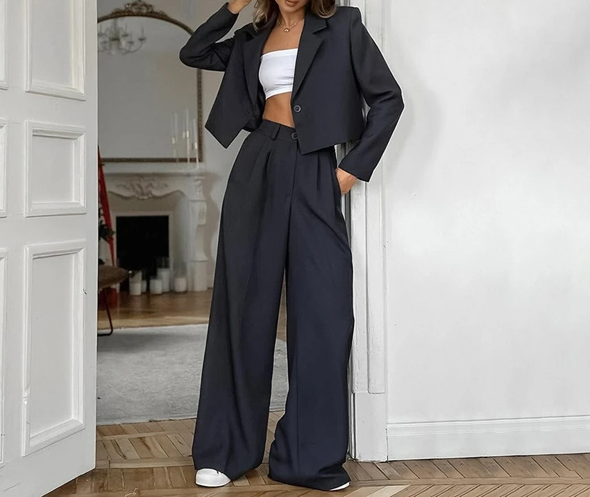 

2025 Autumn Grey Suit Set Women's Coat Long Pants Two-piece Set Commuting Women's Clothing