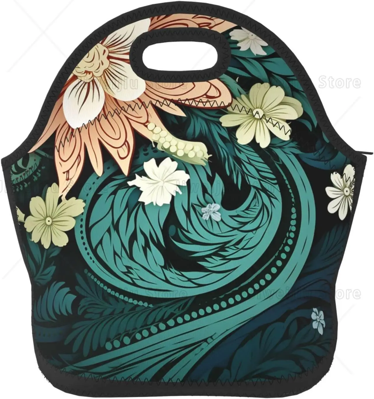 

Неопреновая сумка для обеда с изысканным цветочным узором, термоизолированная, для женщин и мужчин, многоразовая сумка-тоут